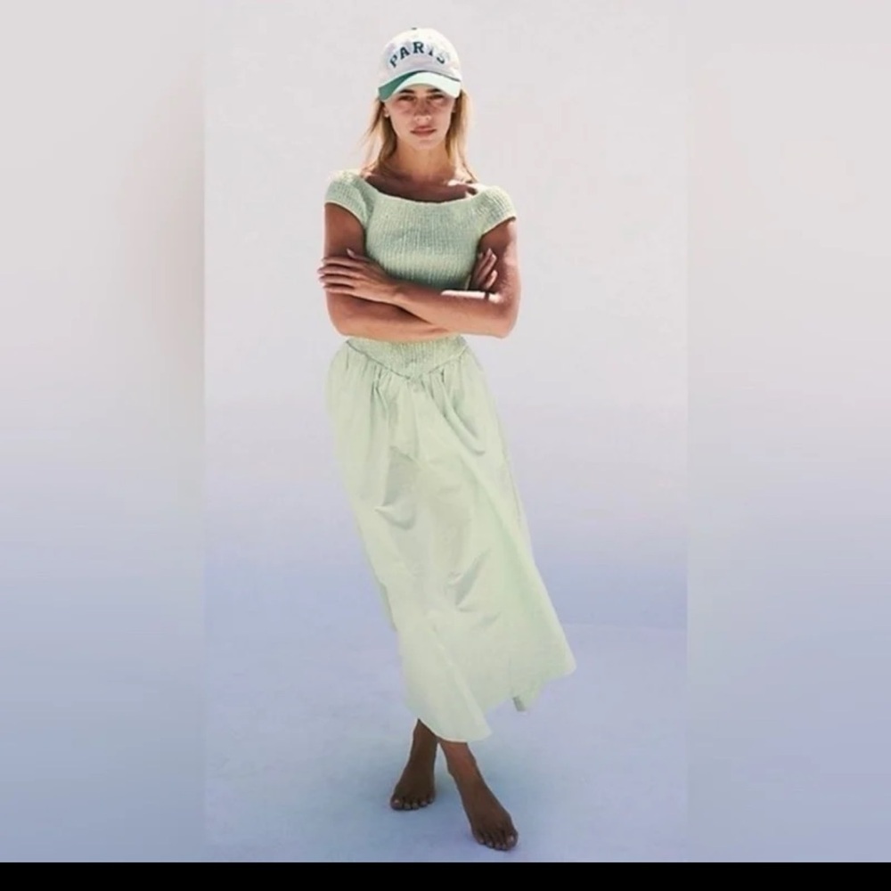 Free People Ceci Smocked Midi Dress Lime Green size Medium